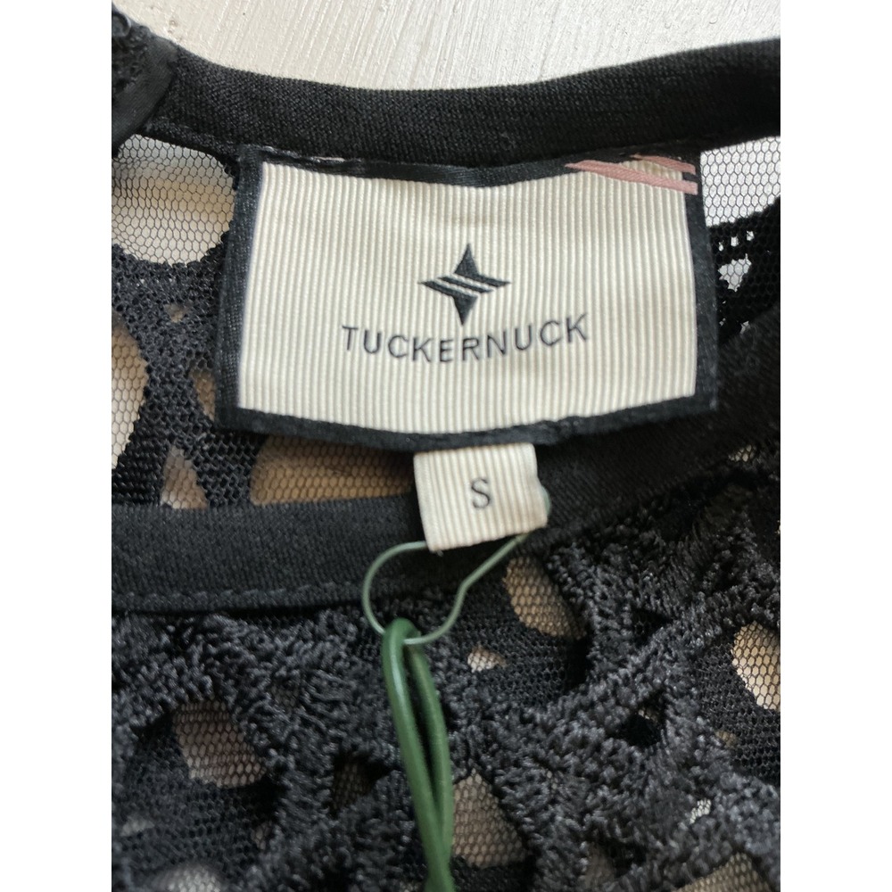 Tuckernuck Black Eyelet Lace Shift Dress Gold Button Pocket Short Sleeve Small - Picture 5 of 9